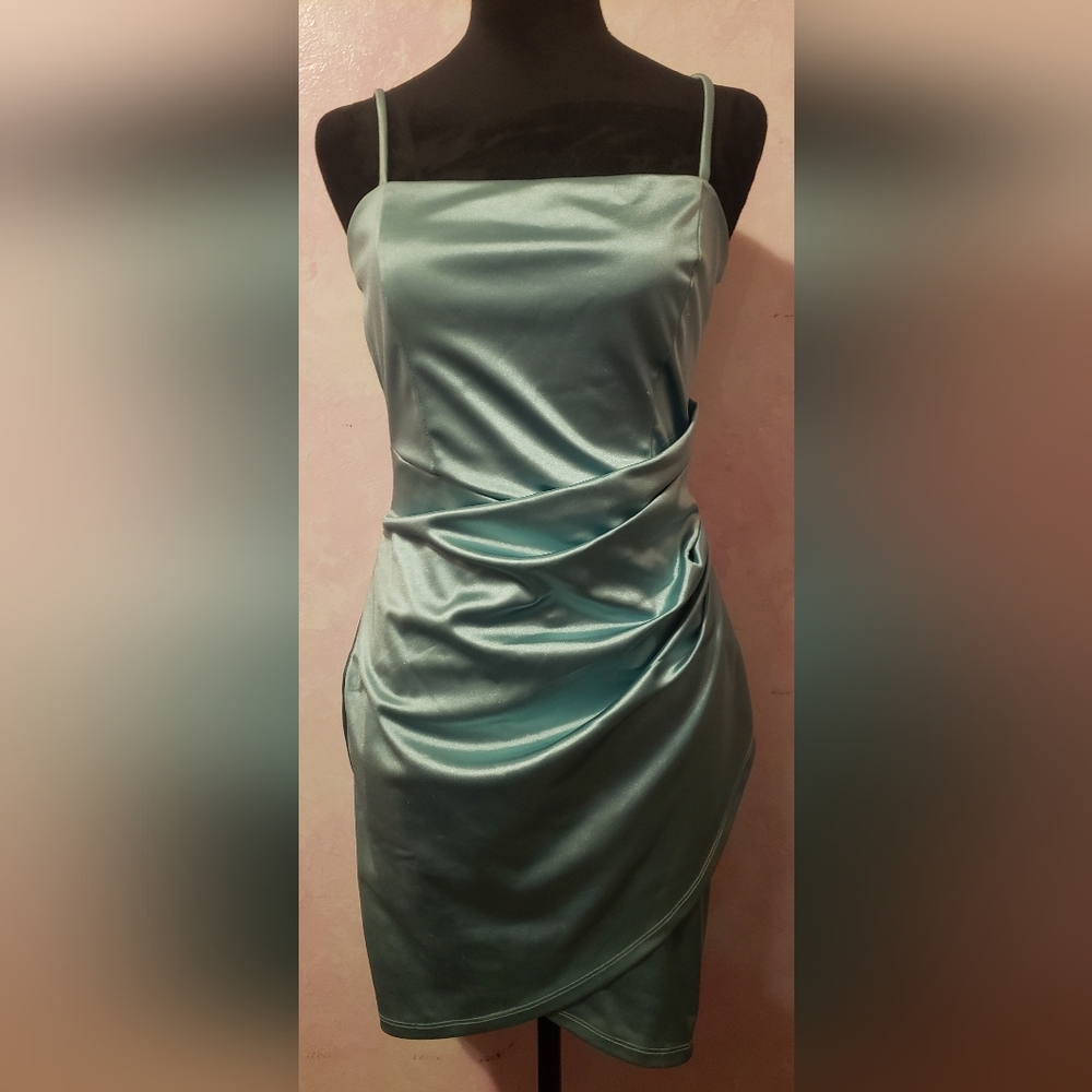 Windsor Satin Mini Dress in Soft Green